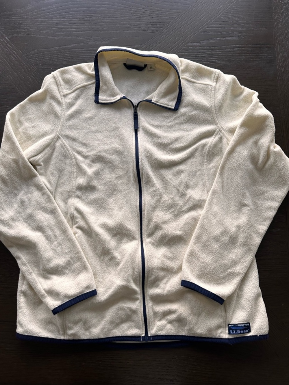L.L.Bean Cream Fleece Jacket with Navy Trim